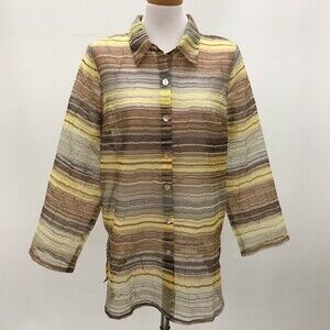 Citiknits Women's Top Medium Multi-color Yellow Brown Sheer Striped MMUS0002 NWT
